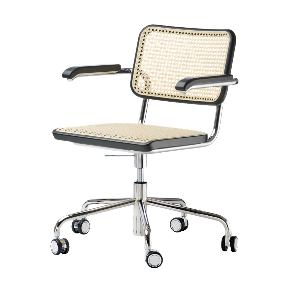 Thonet S 64 Marcel Breuer VDR Atelier Drehstuhl Chrom-Rohrkreuz mit Chromrollen